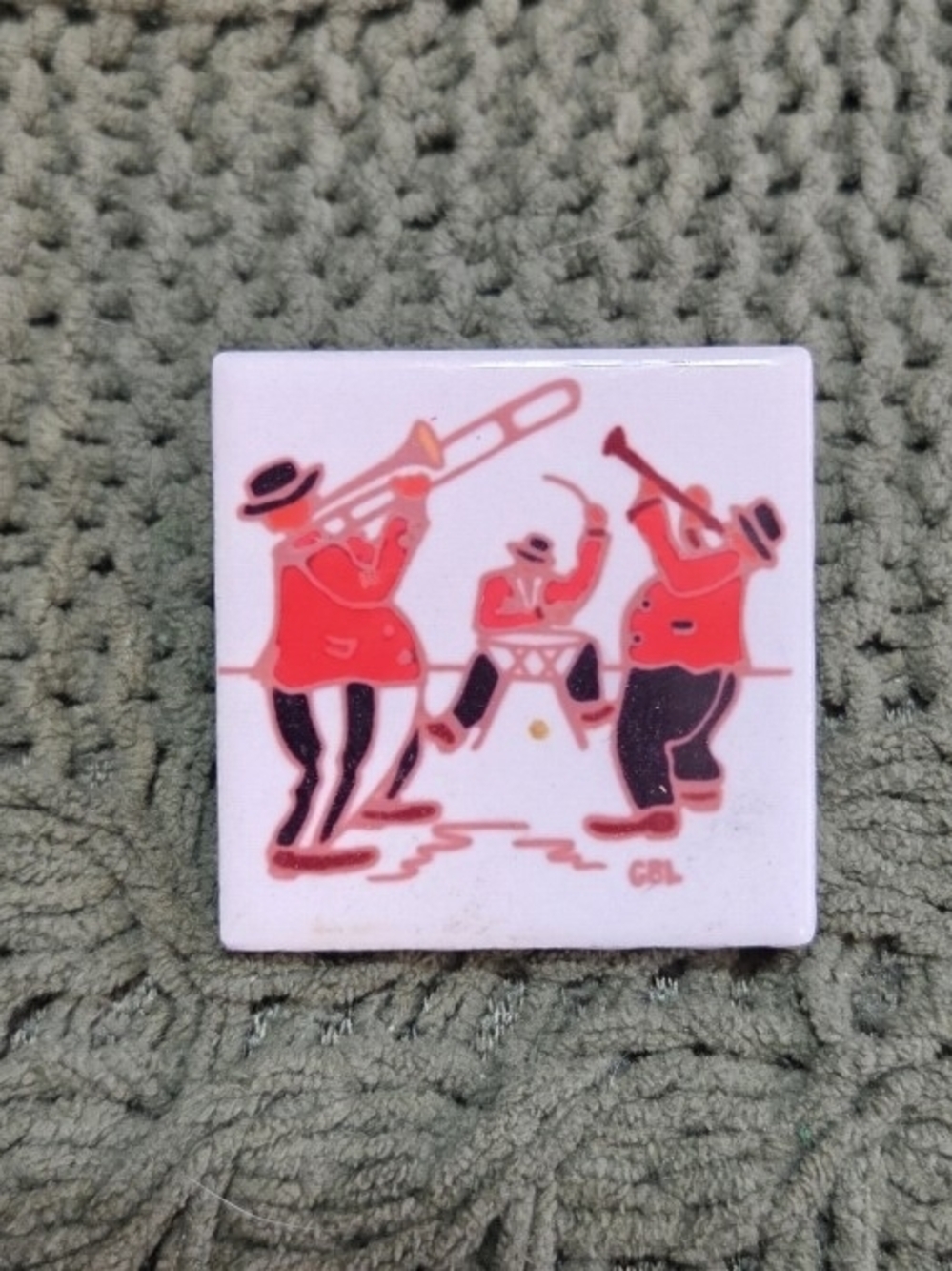 Vintage Jazz Band Painted Tile Magnet CBL Signed Musician